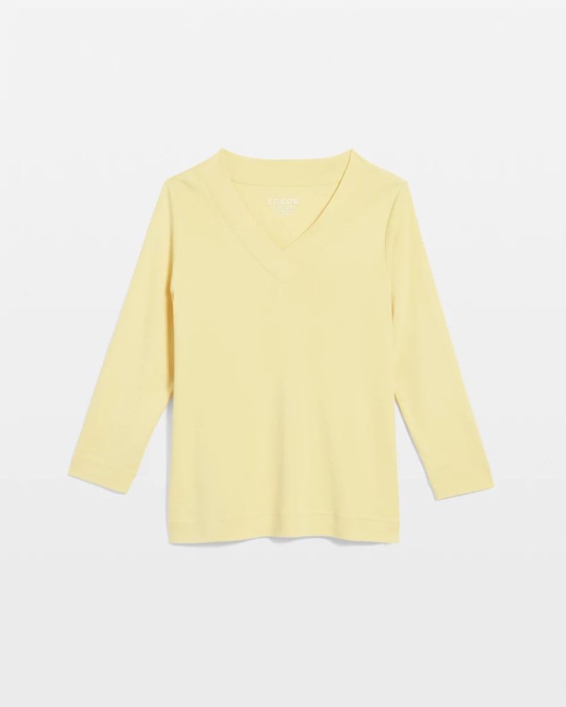 Chicos Short Pima 3/4 Sleeve Tee - GOLDEN CHAMOIS