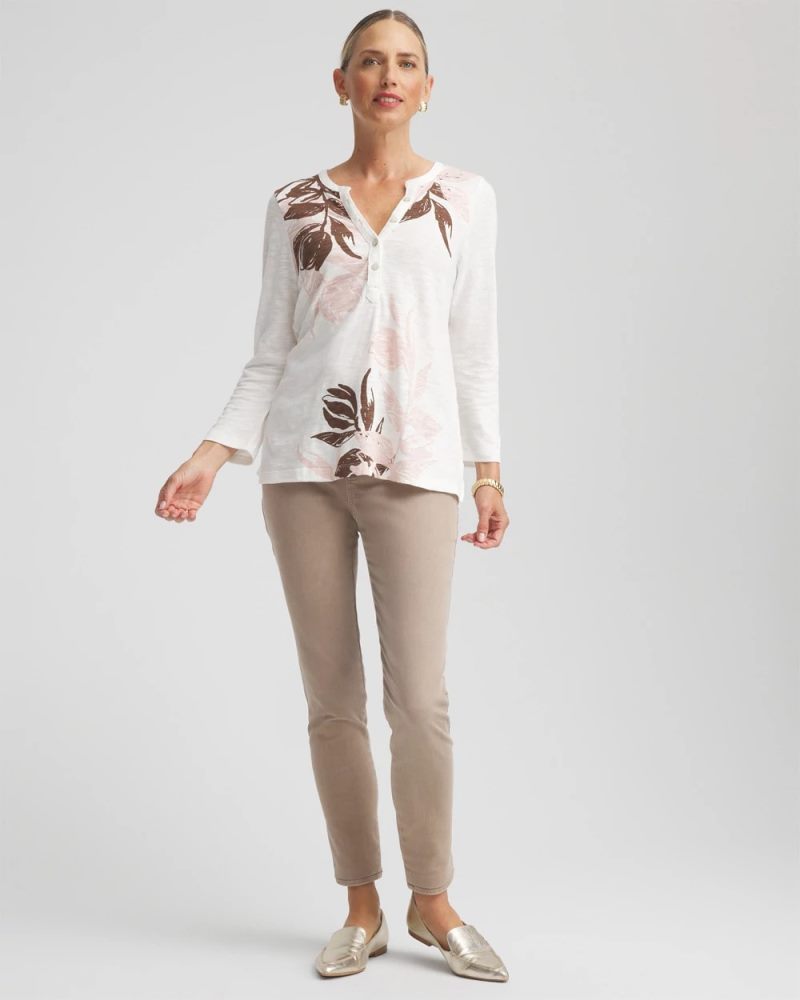 Chicos Slub Splitneck Henley Tee - ROSE SMOKE