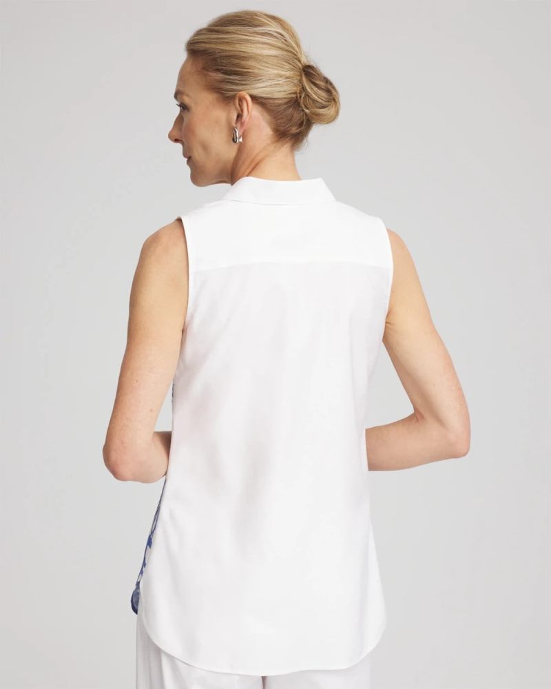 Chicos No Iron Palms Sleeveless Sateen Shirt - BLUE CASA