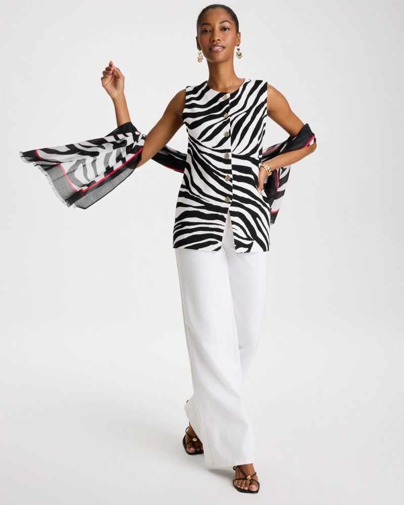 Chicos Zebra Refined Crewneck Sweater Vest - BLACK