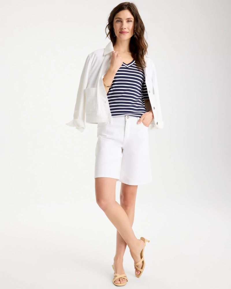 Chicos Pima Striped Elbow Sleeve Tee - PASSPORT BLUE