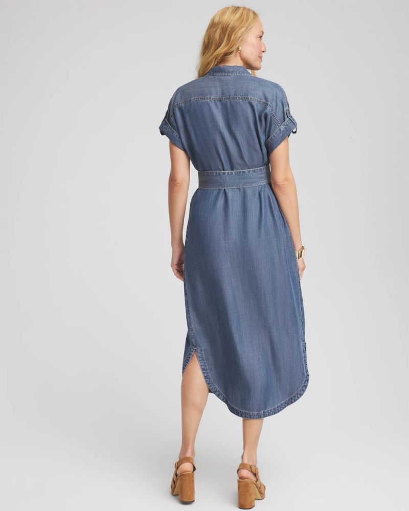 Chicos Denim TieMidi Shirtdress - WHIMSICAL INDIGO