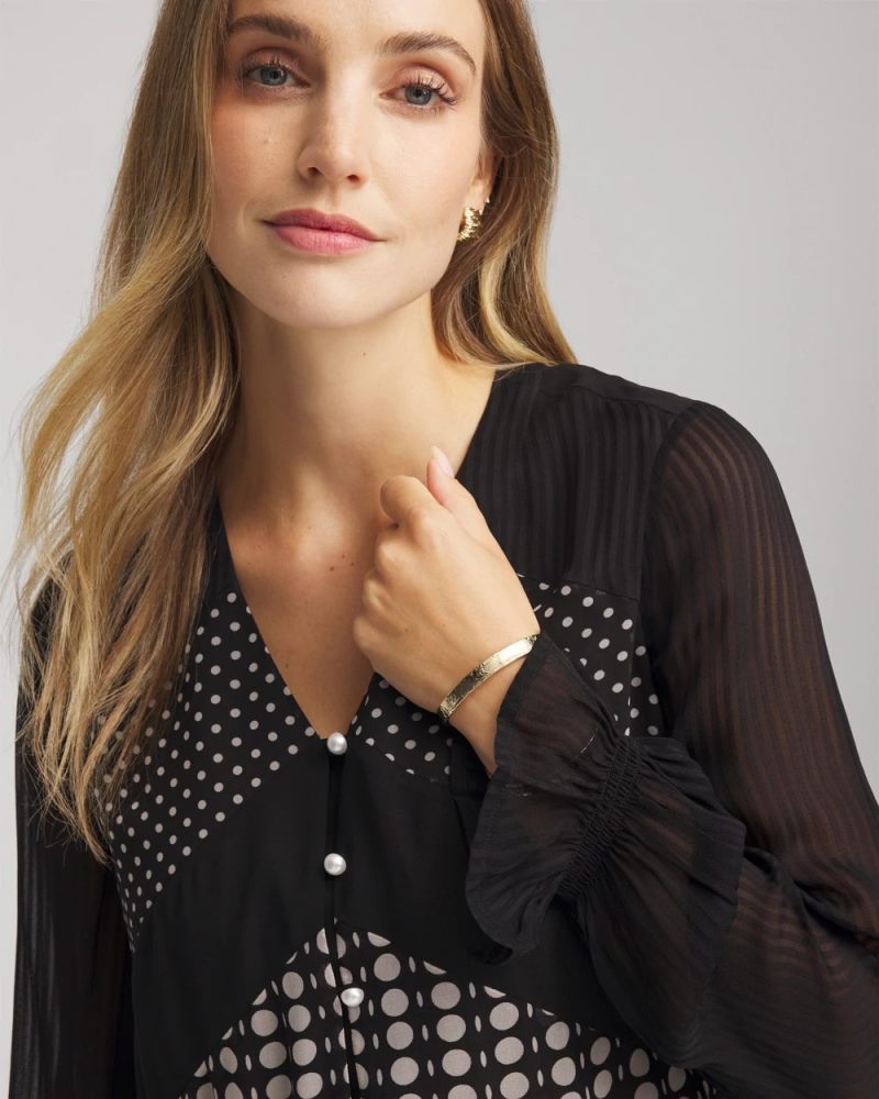 Chicos Georgette Polka Dot Blouse - BLACK