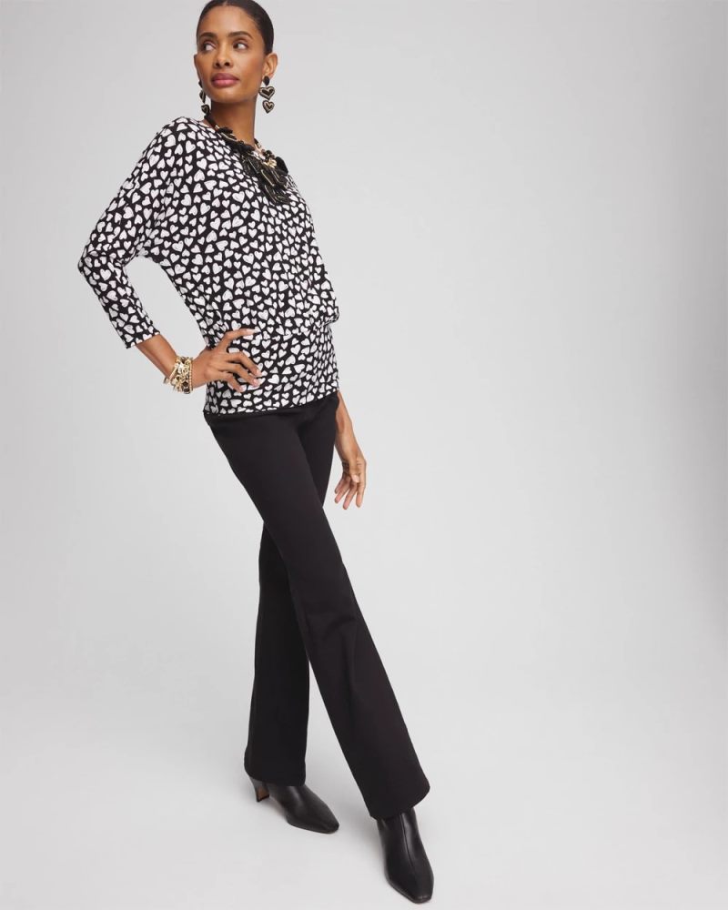 Chicos Valentine's Day Banded-Hem Top - BLACK
