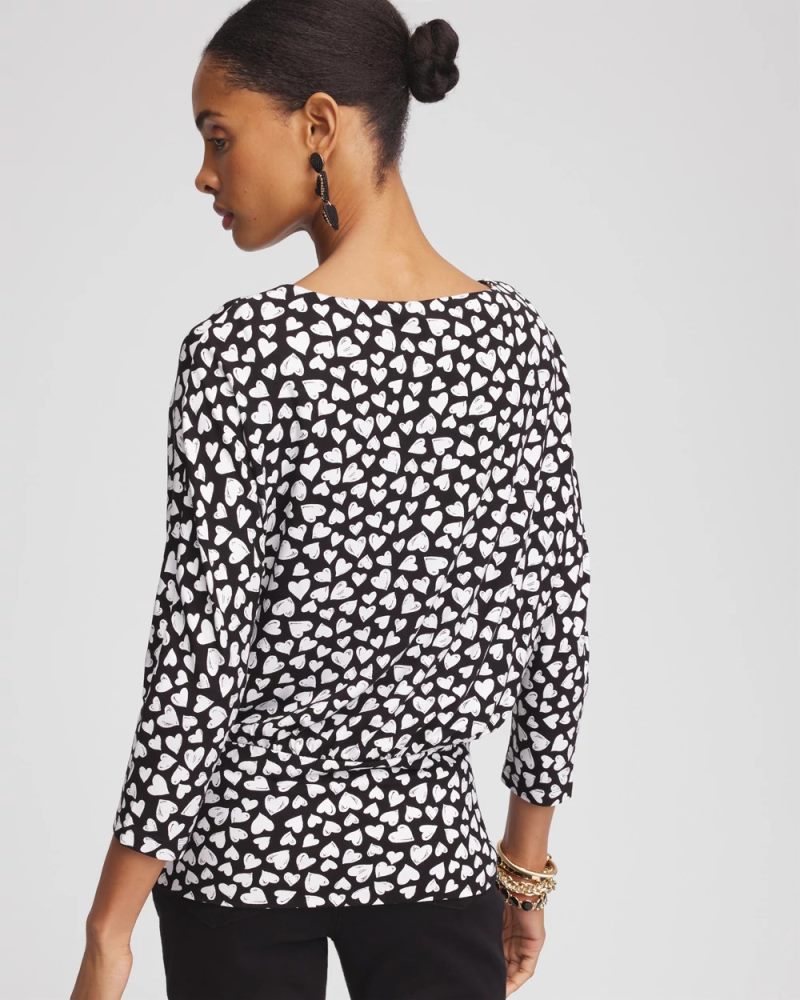 Chicos Valentine's Day Banded-Hem Top - BLACK