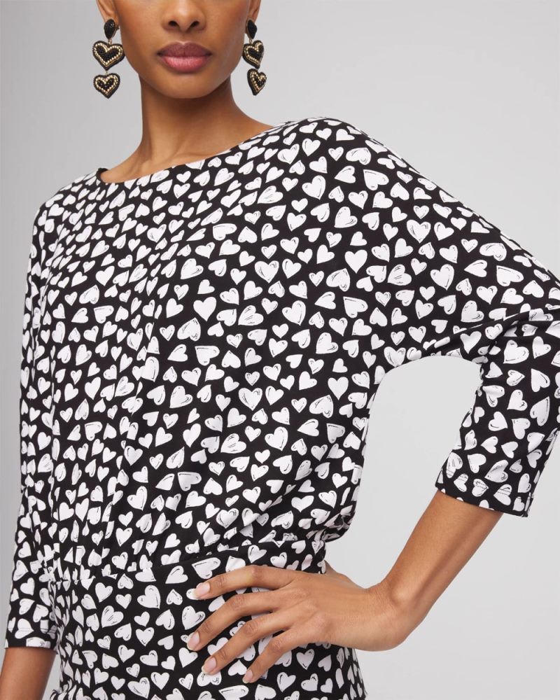 Chicos Valentine's Day Banded-Hem Top - BLACK