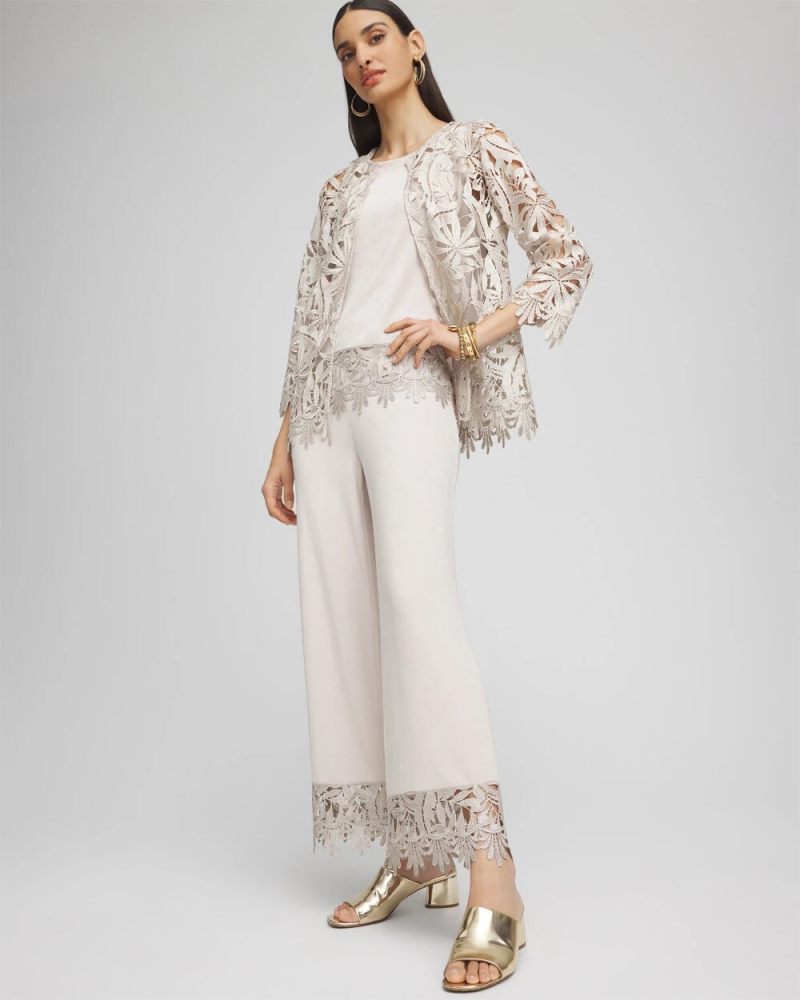Chicos Travelers™ Lace Trim Cropped Pants - SMOKEY TAUPE