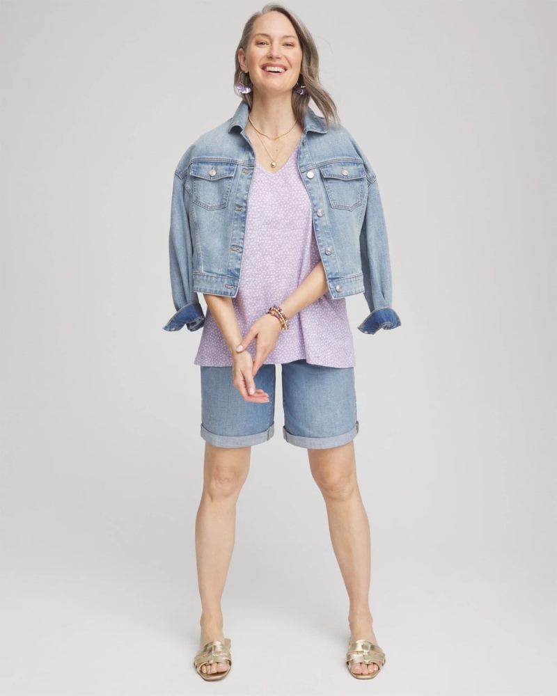Chicos Polka-Dot Short Sleeve Forward Seam Tee - GENTLE LAVENDER