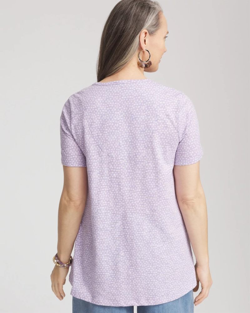 Chicos Polka-Dot Short Sleeve Forward Seam Tee - GENTLE LAVENDER