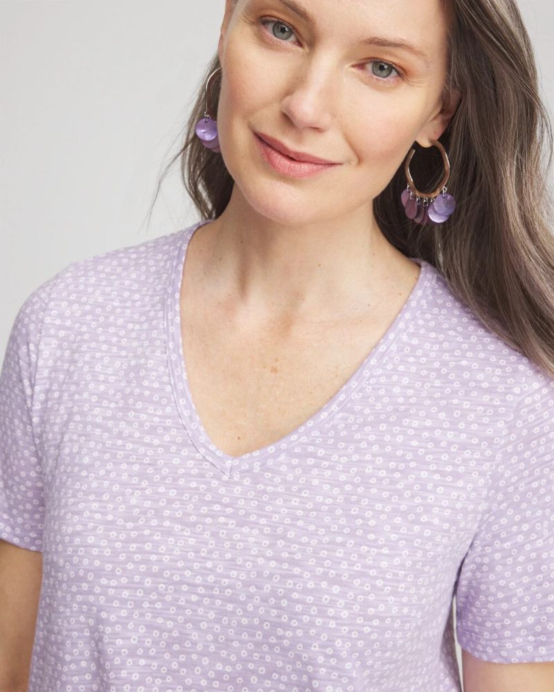 Chicos Polka-Dot Short Sleeve Forward Seam Tee - GENTLE LAVENDER