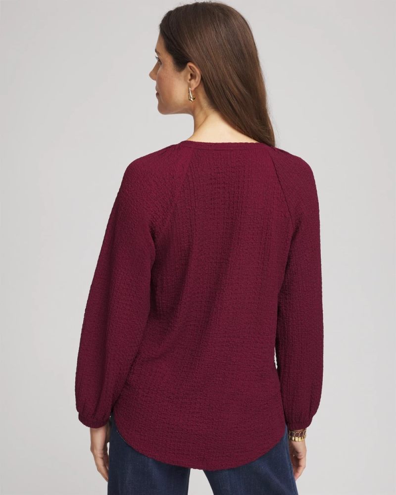 Chicos Textured Raglan V-Neck Top - DEEP CHIANTI