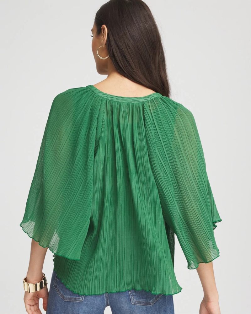 Chicos Textured Pleated Chiffon Blouse - JARDIN GREEN