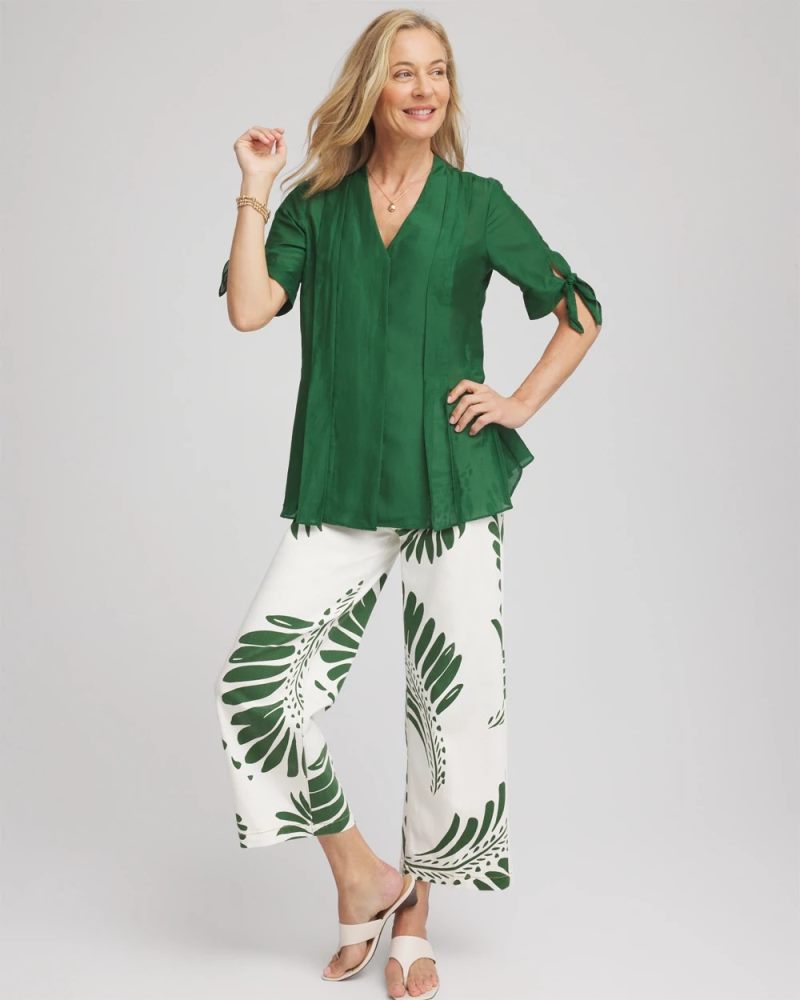 Chicos Cotton Voile & Silk Pleated Blouse - PALM LEAF