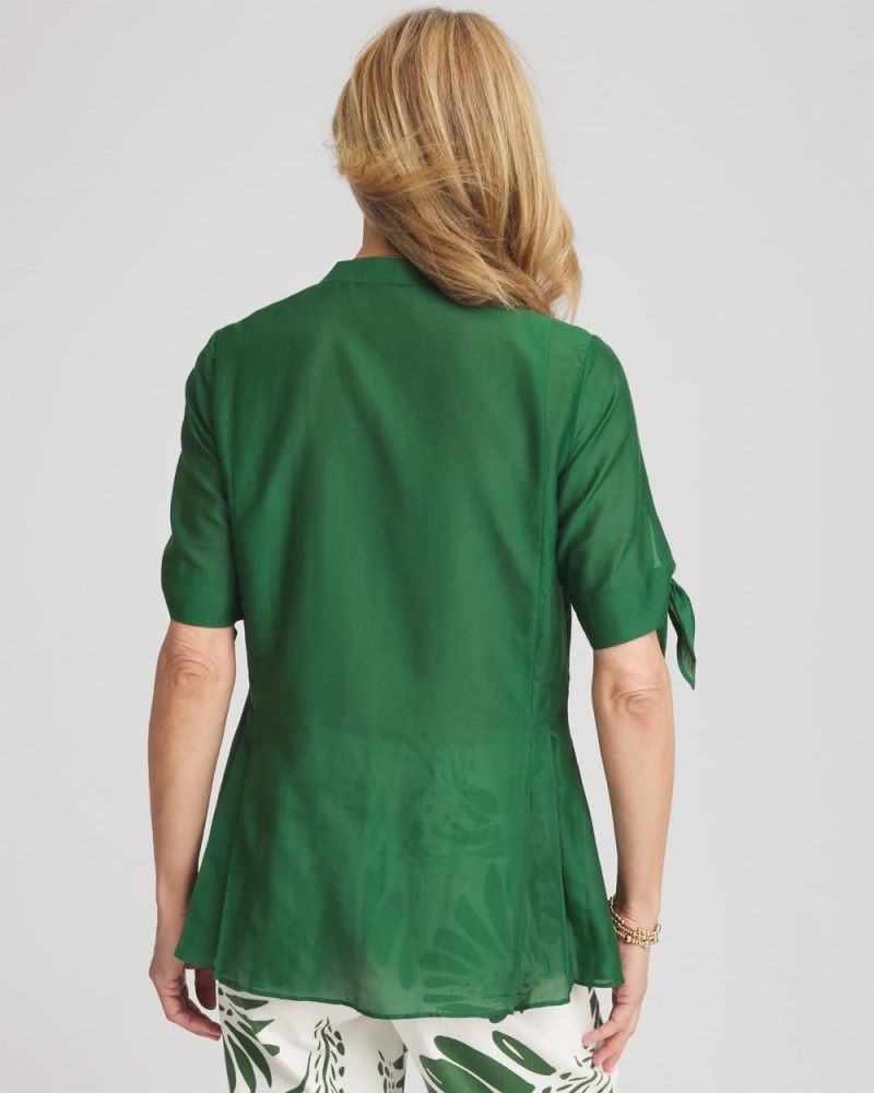 Chicos Cotton Voile & Silk Pleated Blouse - PALM LEAF