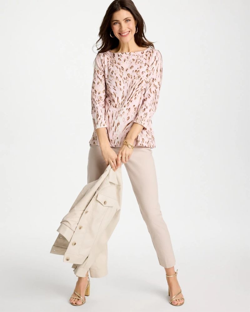 Chicos Animal Foiled Pima 3/4 Sleeve Tee - ALABASTER