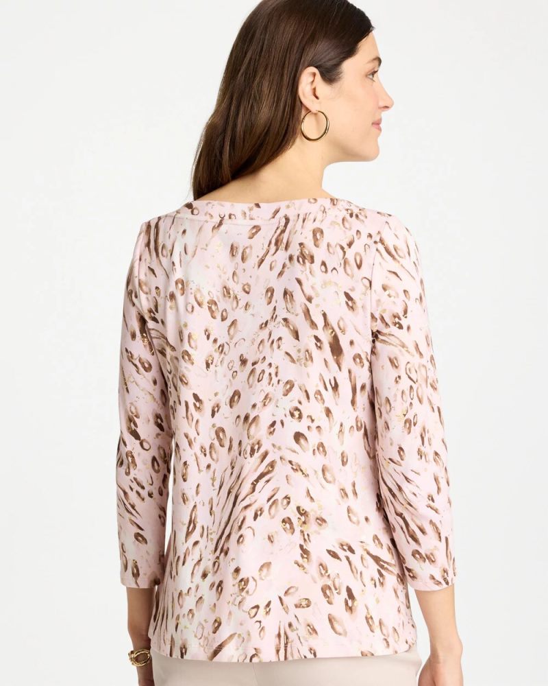 Chicos Animal Foiled Pima 3/4 Sleeve Tee - ALABASTER