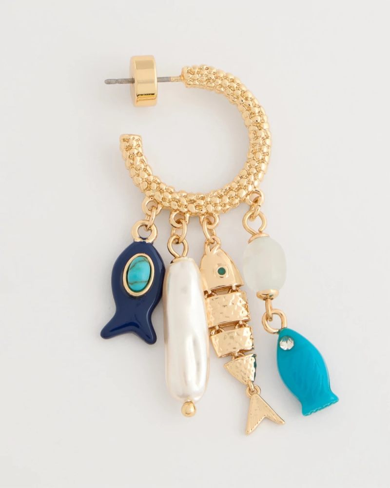Chicos Fish Charm Crinkle Hoop Earrings - BLUE MULTI