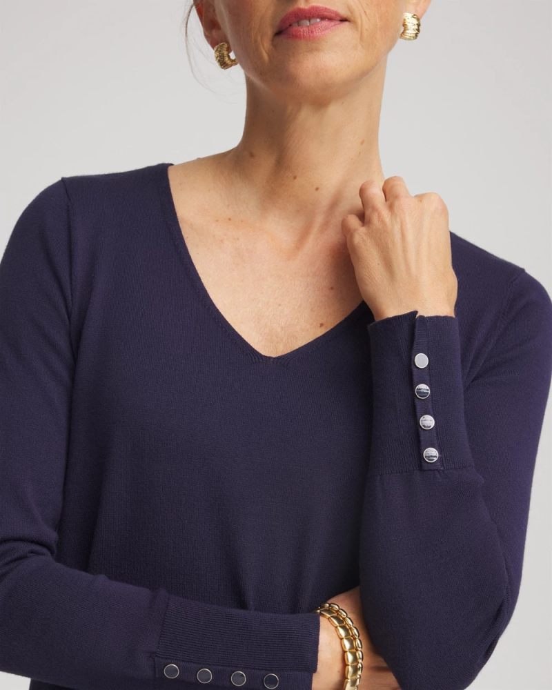 Chicos Ella V-Neck Pullover Sweater - PASSPORT BLUE