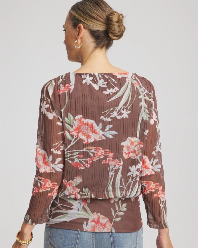 Chicos Textured Banded-Hem Top - DRIED MUSHROOM
