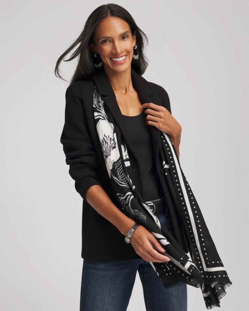 Chicos Floral Woven Oblong Scarf - BLACK