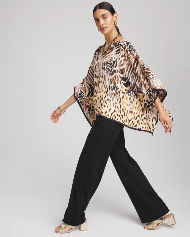 Chicos Crepe Animal Print Pullover Poncho - ANIMAL PRINT