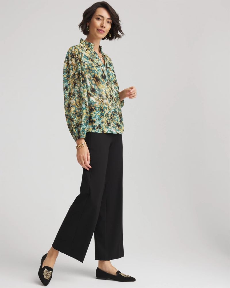 Chicos Crinkle Relaxed-Fit Blouse - DARKEST SPRUCE