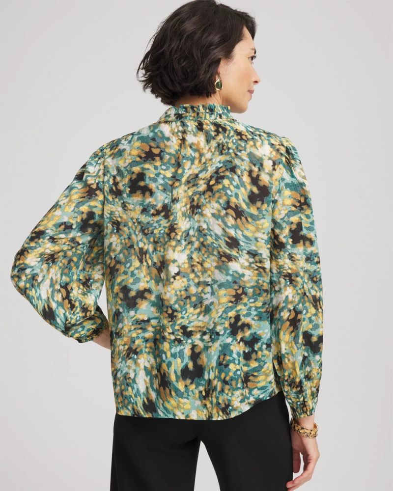 Chicos Crinkle Relaxed-Fit Blouse - DARKEST SPRUCE