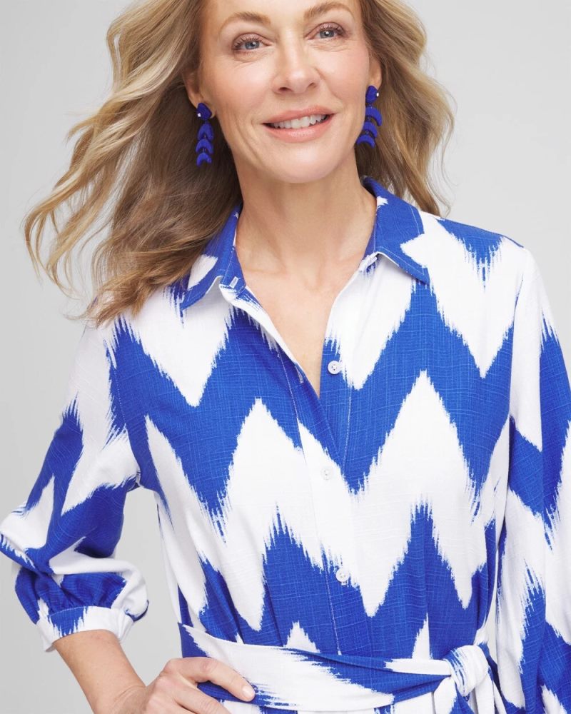 Chicos Chevron Striped Shirtdress - ALABASTER