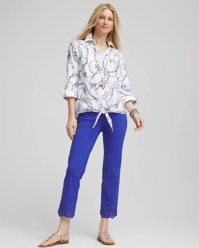 Chicos Brigitte™ Pull-On Cutwork Cropped Pants - RICH COBALT