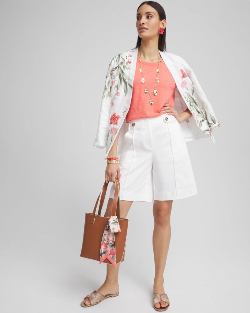 Chicos Sateen Tab-Front A-line Shorts - ALABASTER