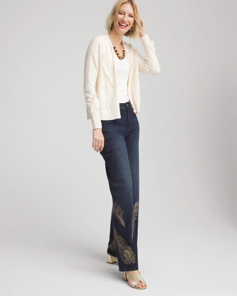 Chicos Cable Knit Fringed Sweater - ENGLISH CREAM