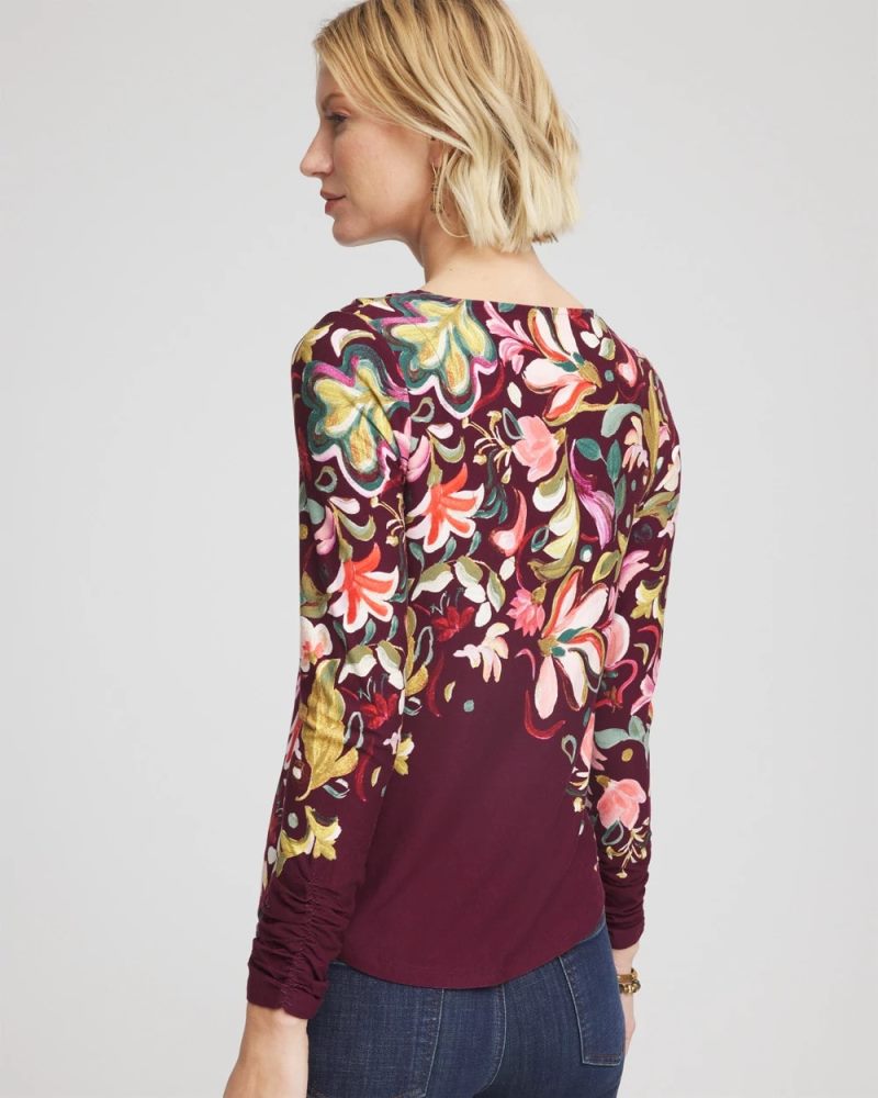 Chicos Touch of Cool™ Paisley Cowl Neck Tee - DEEP CHIANTI