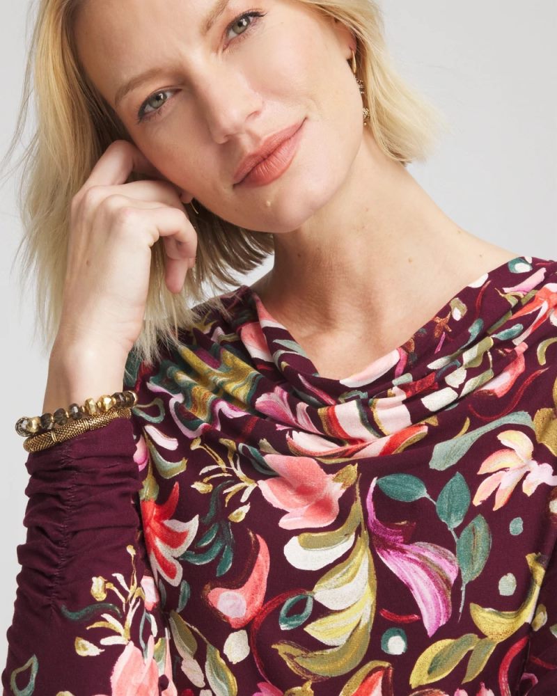 Chicos Touch of Cool™ Paisley Cowl Neck Tee - DEEP CHIANTI