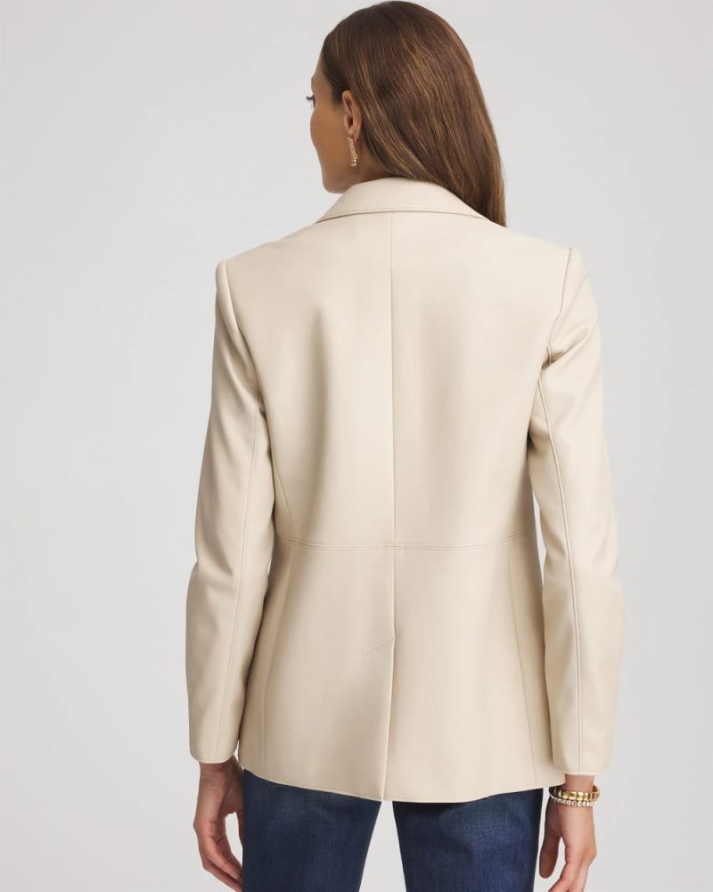 Chicos Faux Leather Blazer - IVORY WHEAT