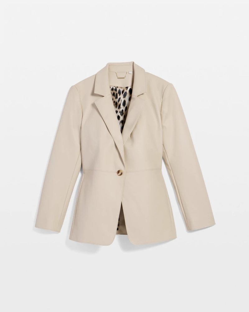 Chicos Faux Leather Blazer - IVORY WHEAT