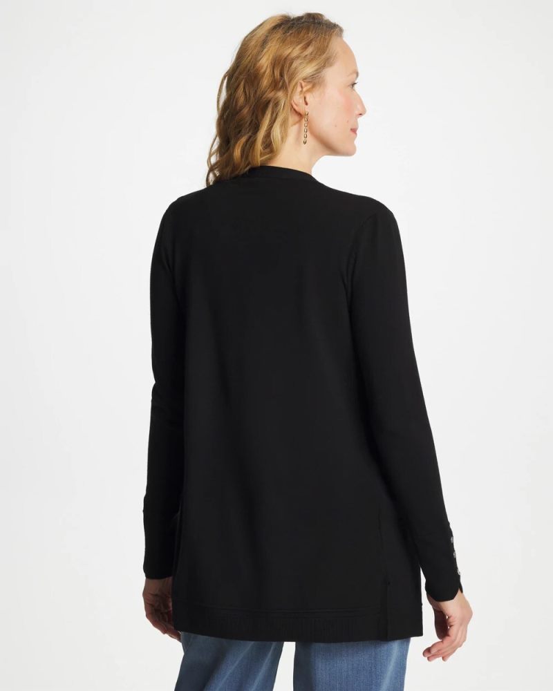 Chicos Ella Ottoman-Trim Cardigan - BLACK