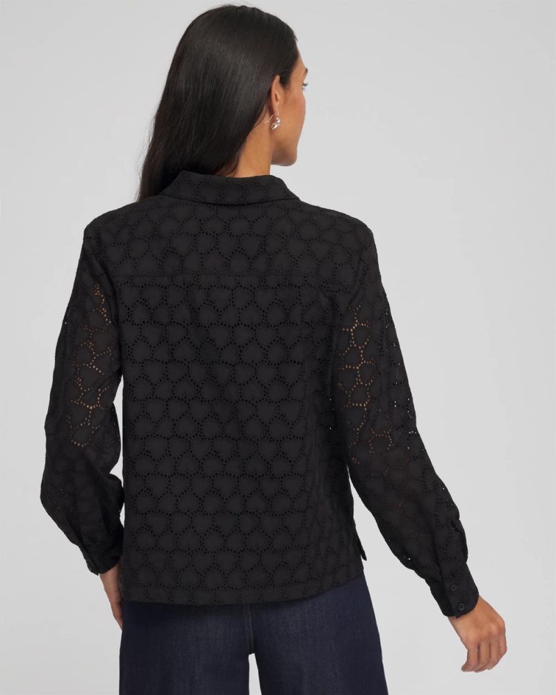Chicos Heart Eyelet Shirt - BLACK