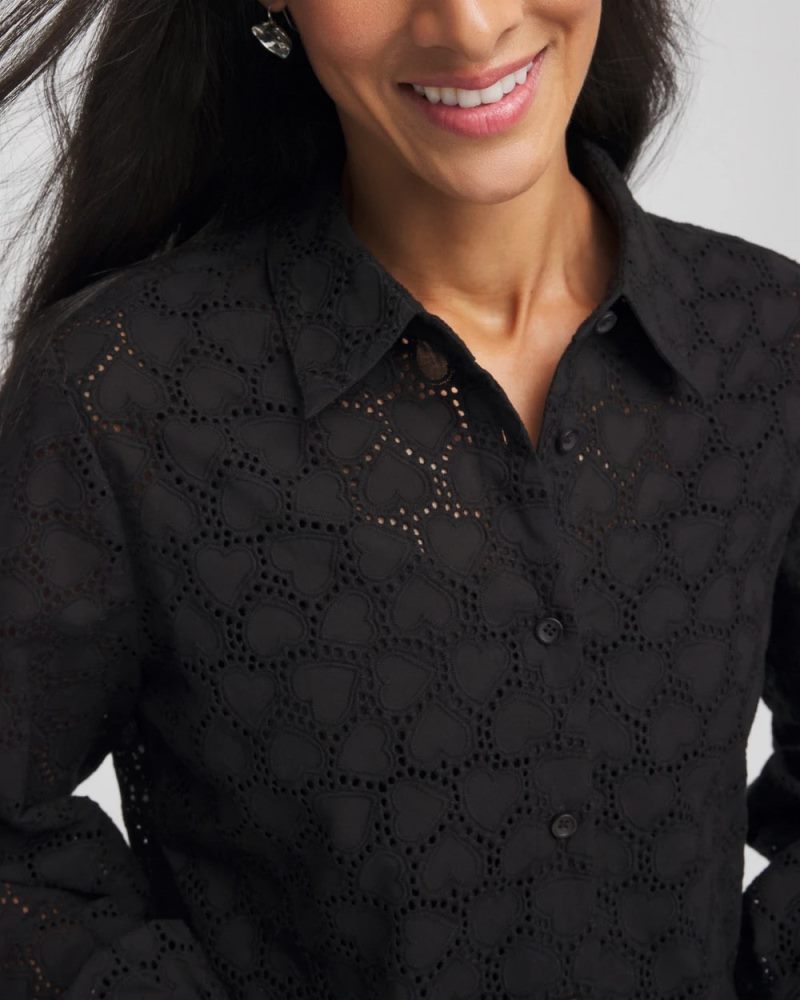 Chicos Heart Eyelet Shirt - BLACK