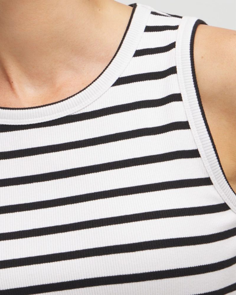 Chicos Stripe Ribbed High Neck Tank - BLACK