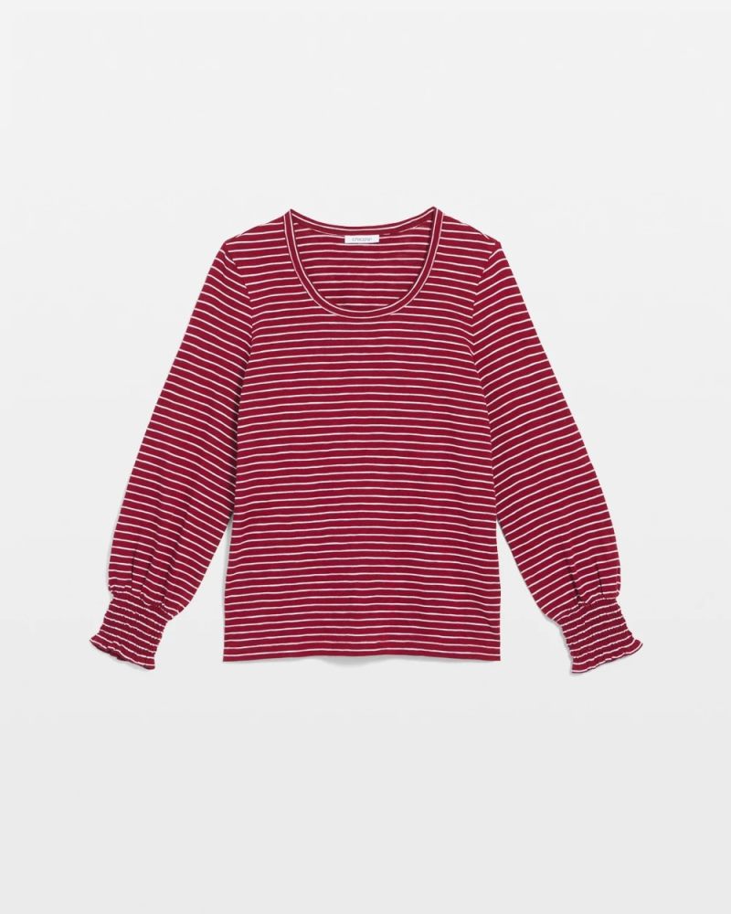 Chicos Smocked-Sleeve Cotton-Slub Tee - RUSSET RED