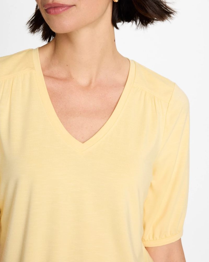 Chicos Shirred Elbow Sleeve Tee - GOLDEN HAZE
