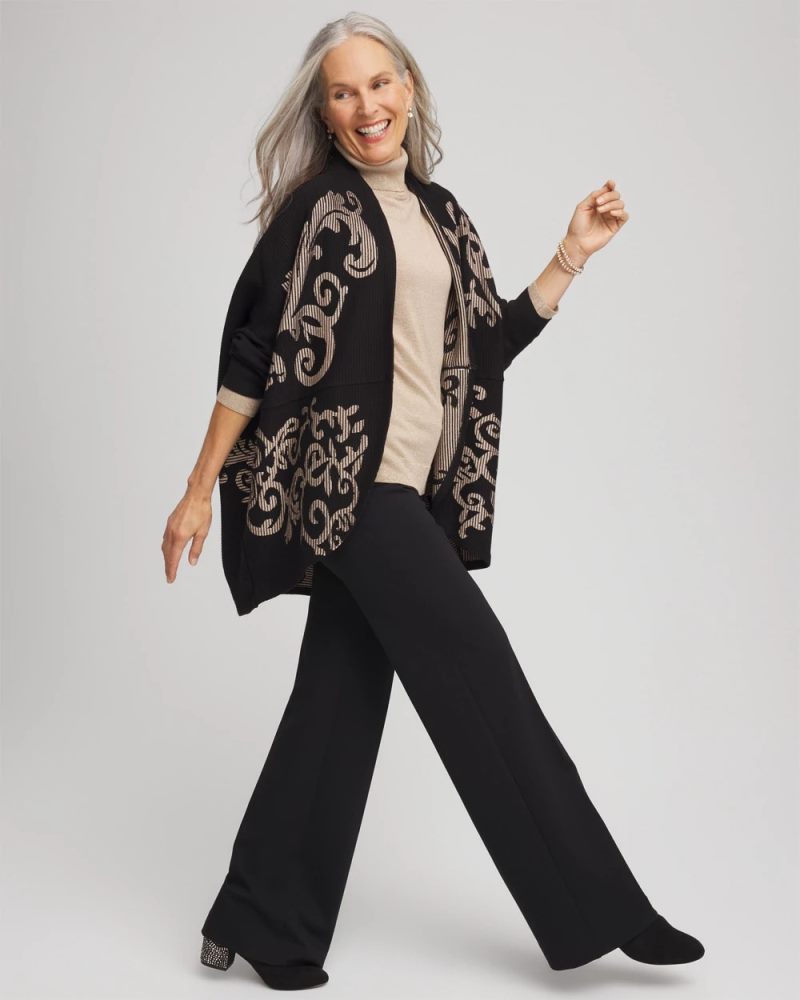Chicos Ottoman Jacquard Cocoon Cardigan - BLACK