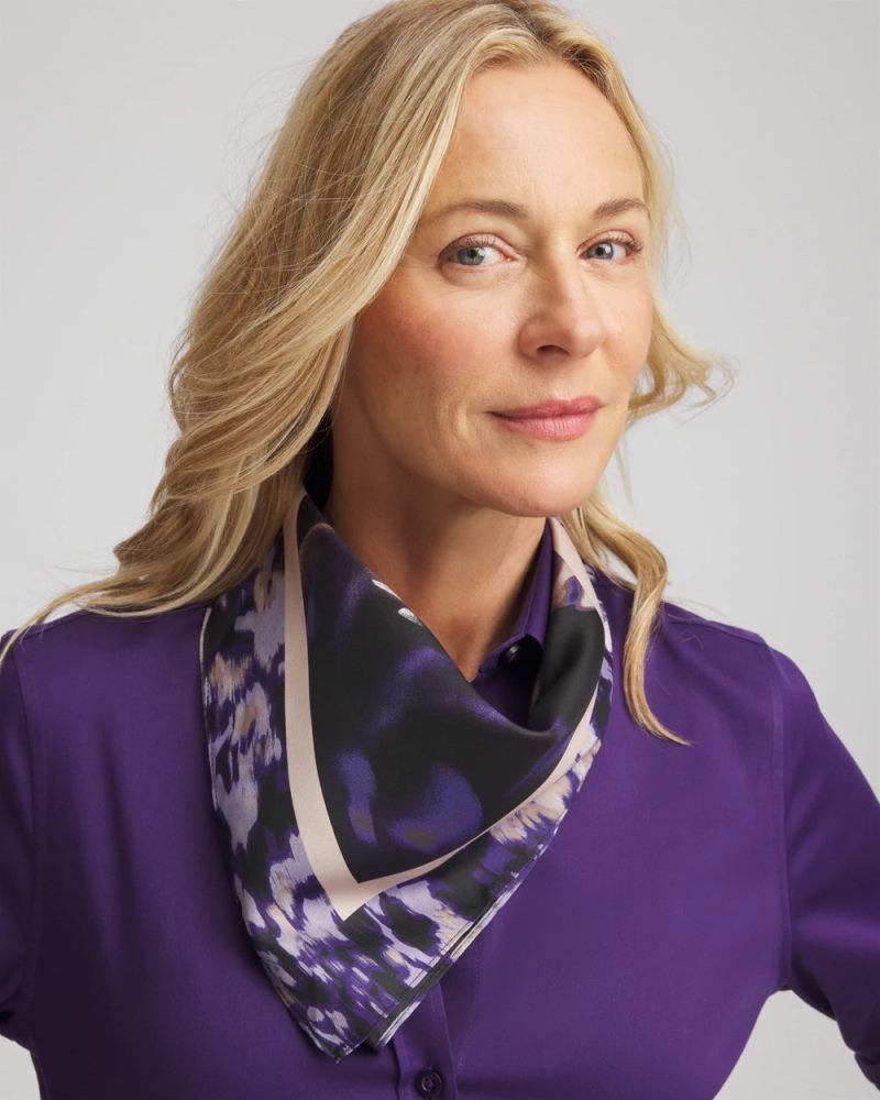 Chicos Fjord Flora Square Neckerchief Scarf - BLACK