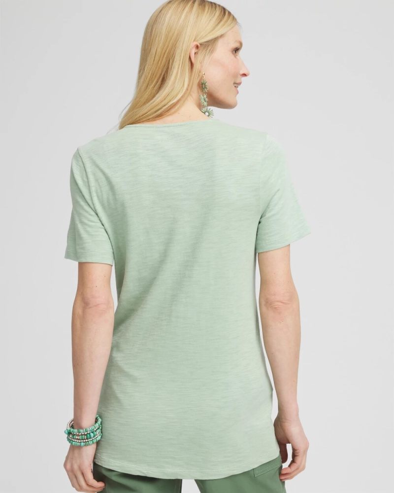 Chicos Lace V-Neck Slub Tee - MOROCCAN MINT
