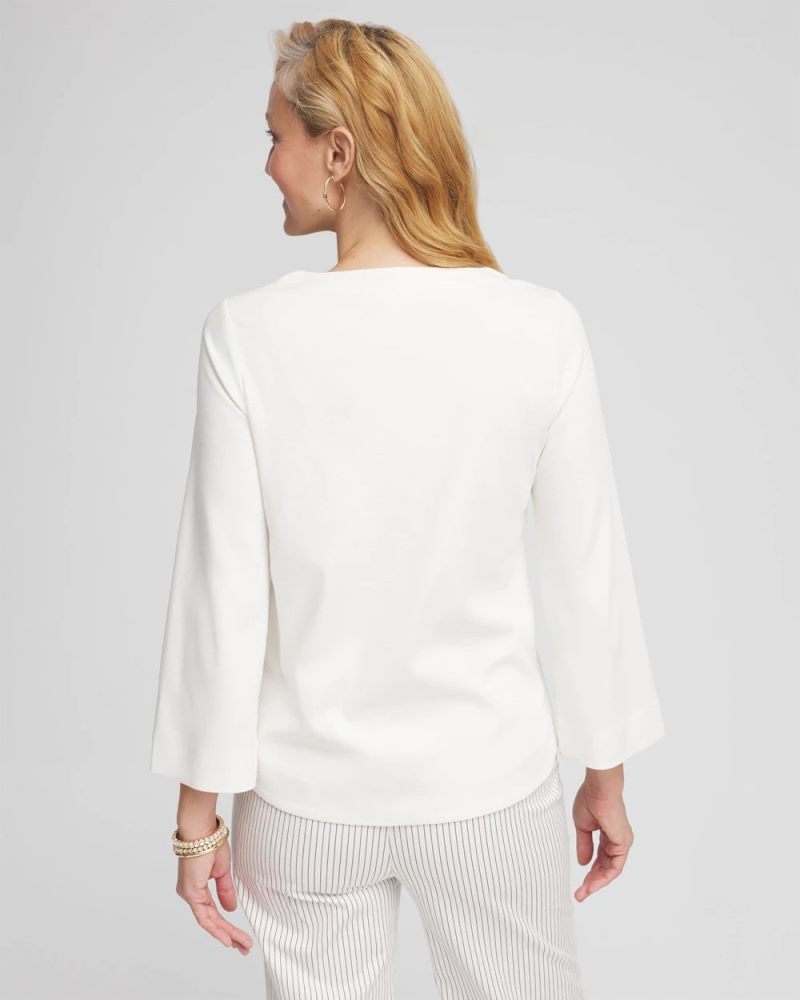 Chicos Soutache Stitch Top - ECRU
