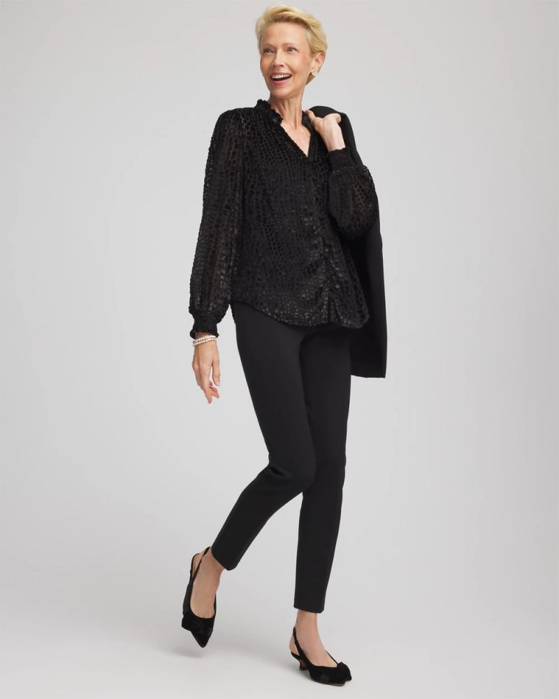 Chicos Burnout Velvet Blouse - BLACK