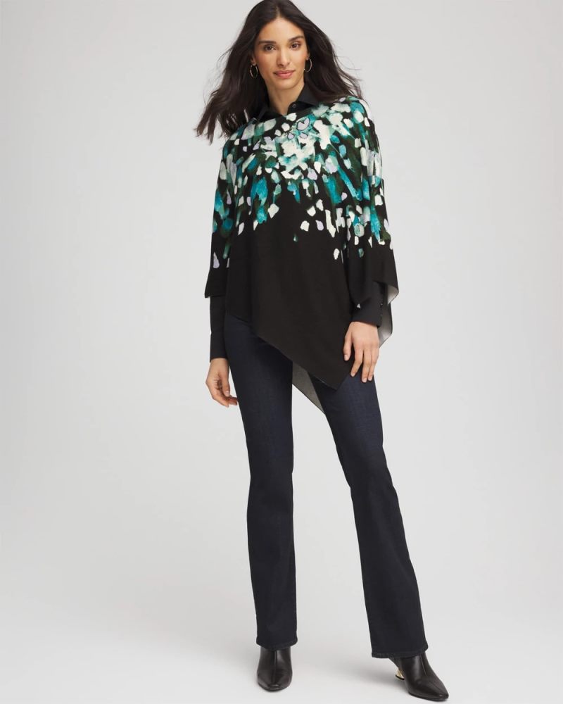 Chicos Convertible Knit Boatneck Poncho - DARK AQUA