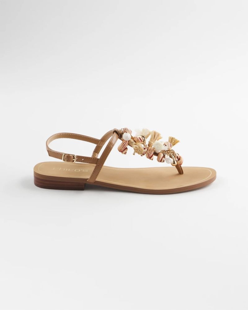 Chicos Beach Seashell T-Strap Sandals - NATURAL