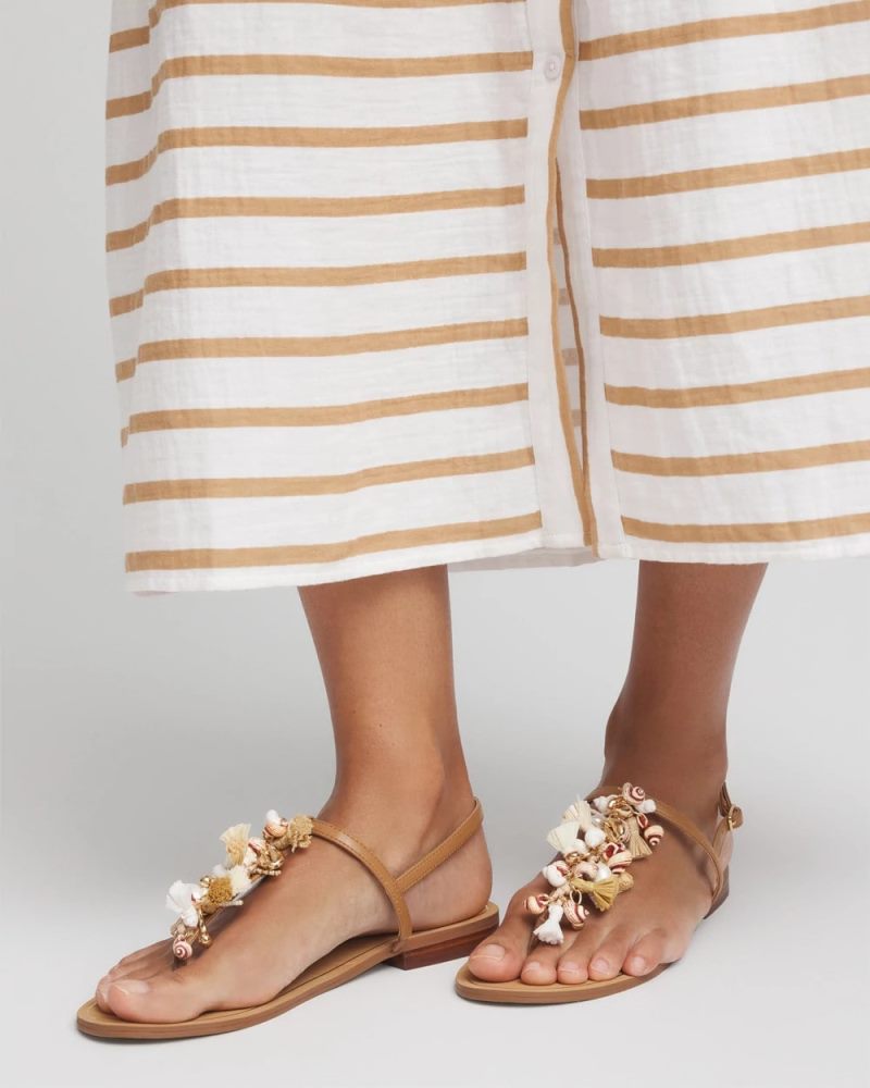 Chicos Beach Seashell T-Strap Sandals - NATURAL