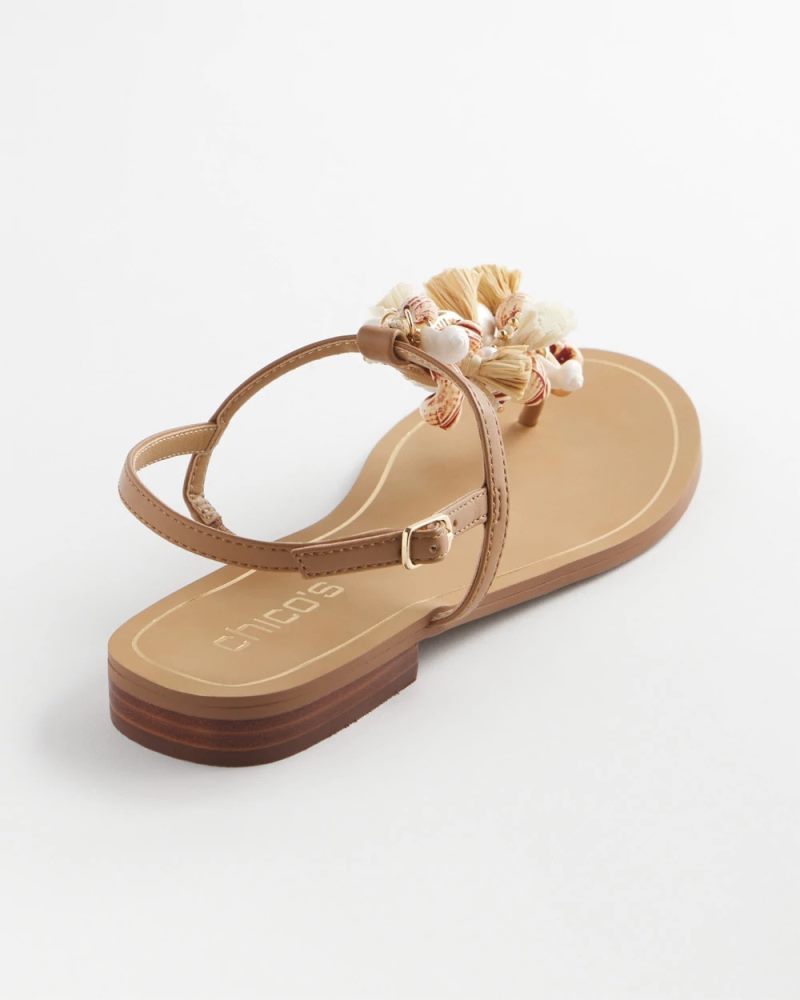 Chicos Beach Seashell T-Strap Sandals - NATURAL